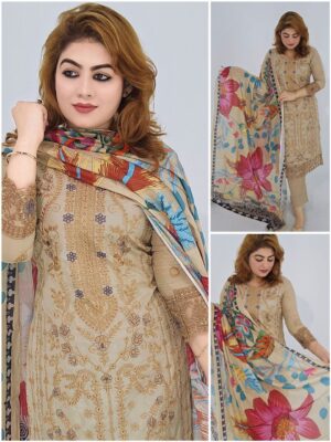 Cotton three-piece Suits! Embroidered Kameez, Printed Dupatta